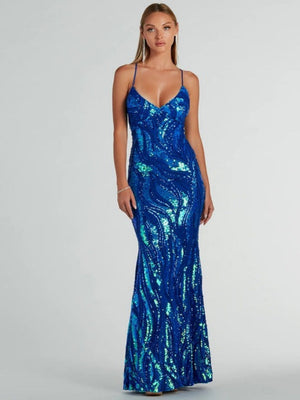 Sequins V-neck Spaghetti Strap Maxi Dress