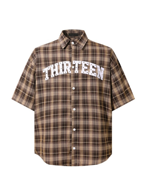 Retro Rivet Letter Embroidery Plaid Shirts
