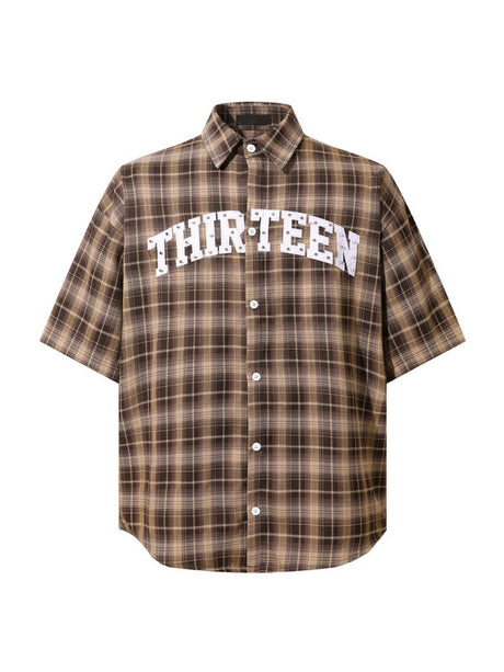 Retro Rivet Letter Embroidery Plaid Shirts