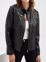 Three-dimensional Decoration Stand Collar Slim Fit Leather Jacket