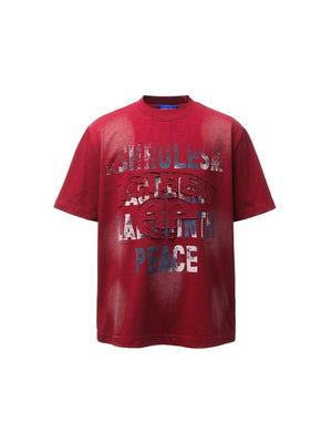 Distressed 3D Letter Printed T-shirts