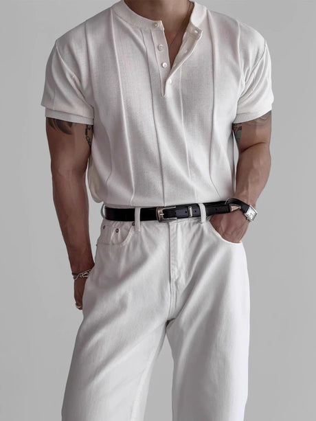 Henry's Collar Vertical Stripe Slim-fit T-shirts