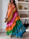 Gradient Print Sexy Off-Shoulder Puffy Long Dress