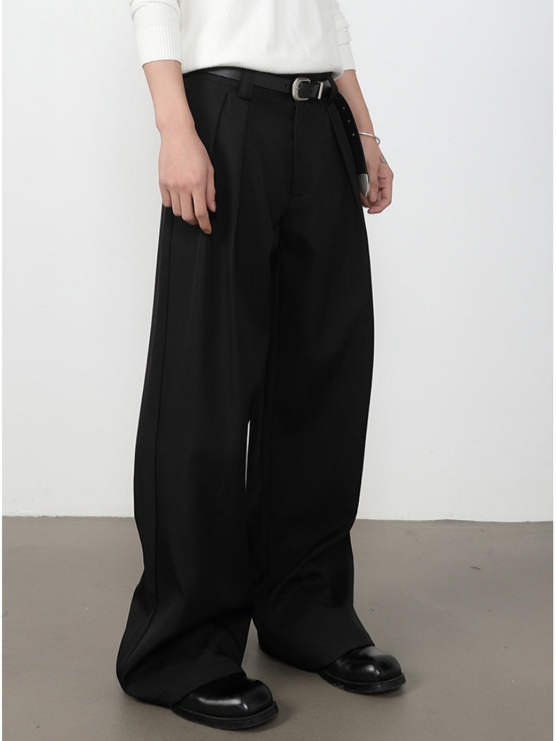 Stereo Double Pleat A-shape Loose-fit Dress Pants Pants