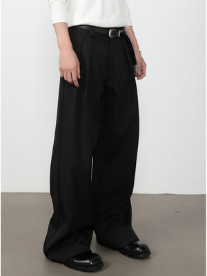 Stereo Double Pleat A-shape Loose-fit Dress Pants Pants