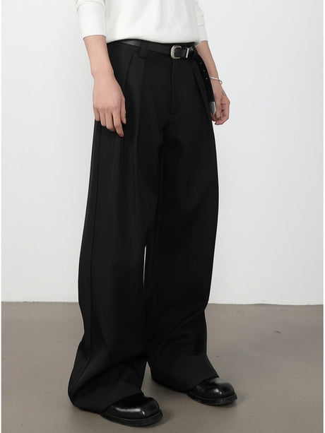 Stereo Double Pleat A-shape Loose-fit Dress Pants Pants