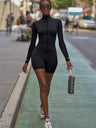 Slim-fit Stand-up Collar Long-sleeved Jumpsuit Shorts
