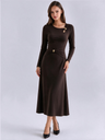 Hollow-out Design With Metallic Embellishments, Long-sleeved, Round-neck Maxi Dress
