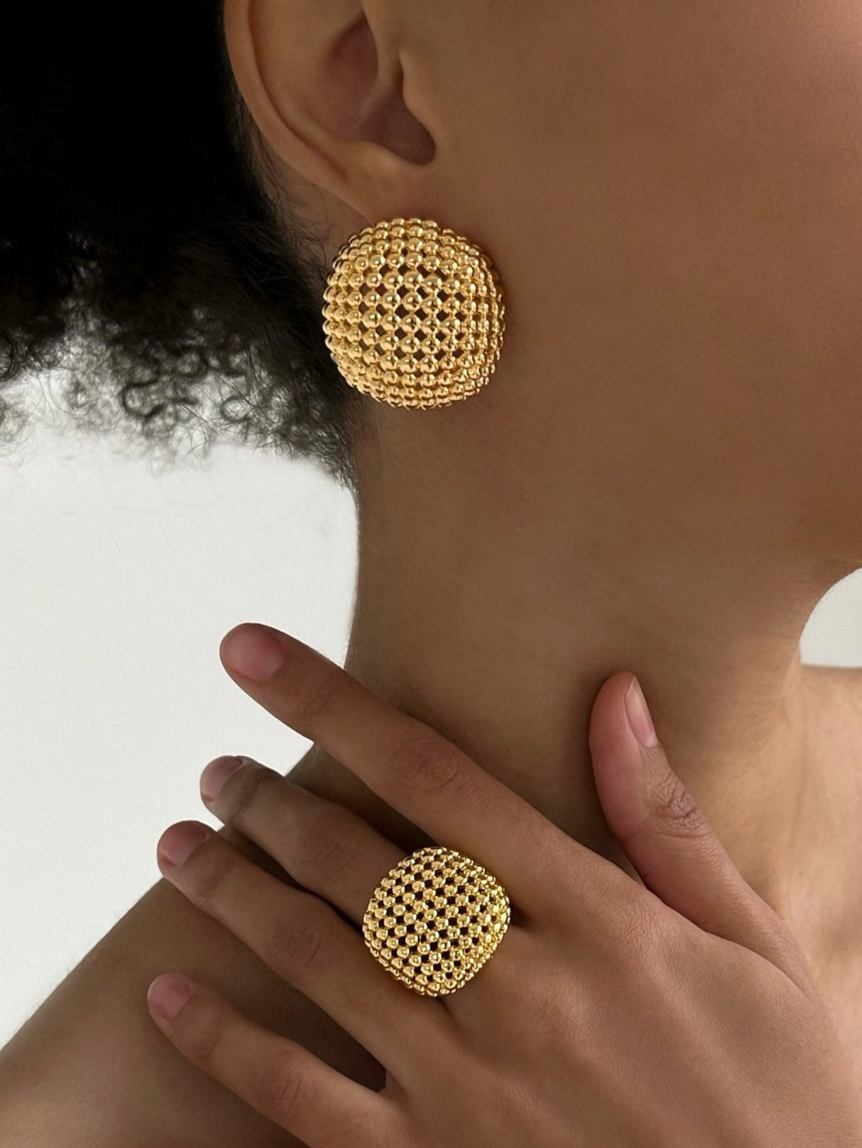 Retro Geometric Openwork Beaded Metal Jewelry Set