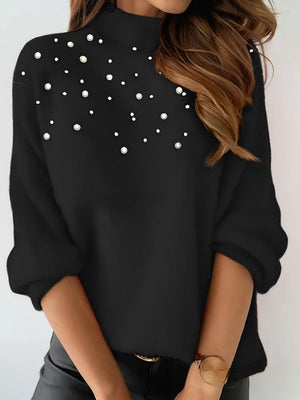 Beading Turtleneck Long Sleeve T-shirts