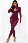 Lace-trimmed Cheongsam-style Fitted Bodycon Jumpsuit