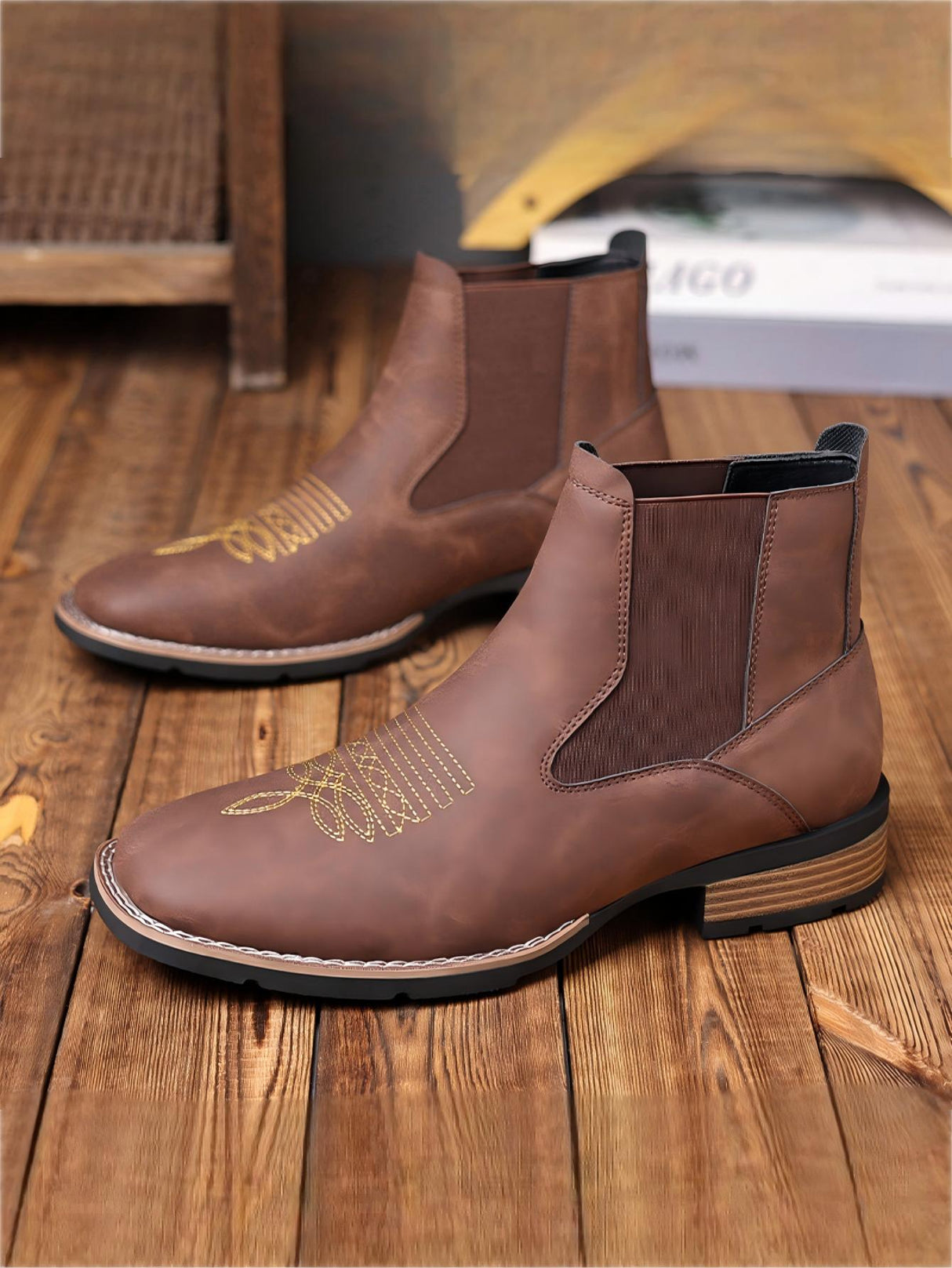 Western Embroidered Chelsea Boots