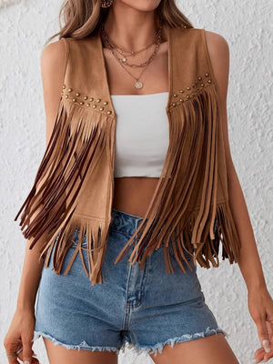 Imitation Suede Tassel Studs Sleeveless Vests