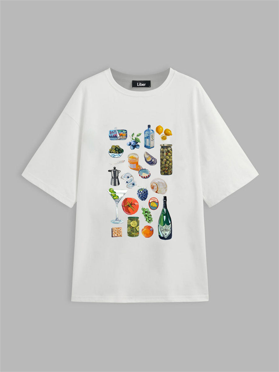 Liber Summer Women's Hip-Hop Printed Round Neck Short Sleeve Loose T-Shirt
