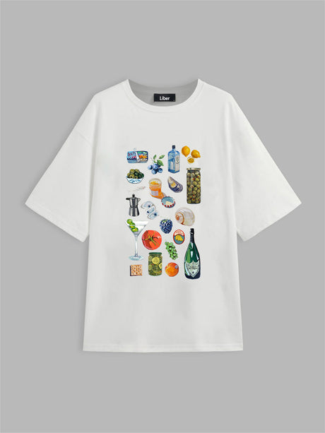 Liber Summer Women's Hip-Hop Printed Round Neck Short Sleeve Loose T-Shirt
