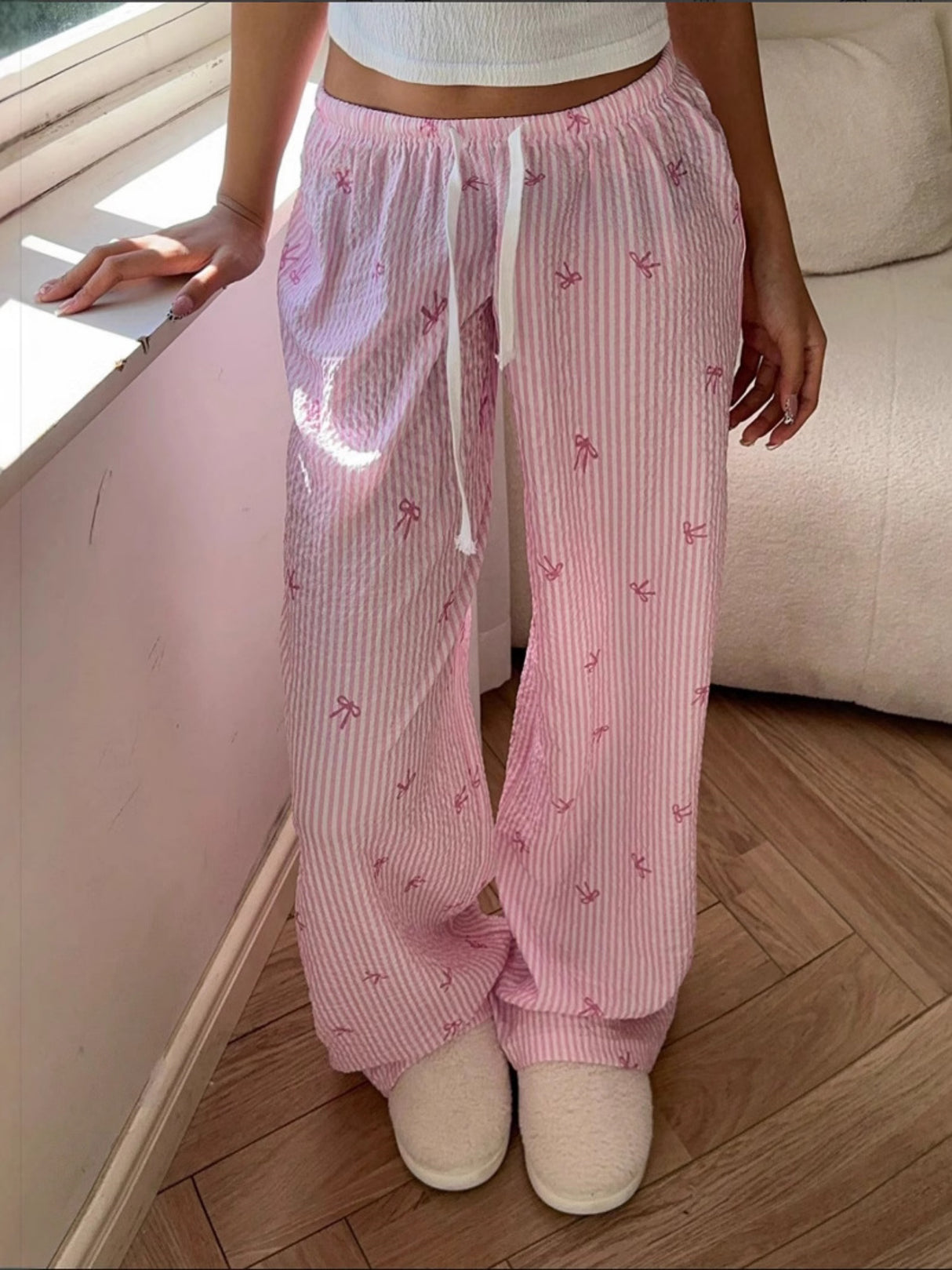 Y2K Bow Stripes Color-blocked Straps Sweet Pants