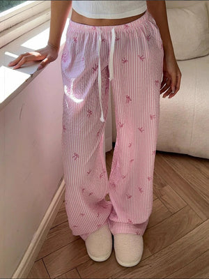 Y2K Bow Stripes Color-blocked Straps Sweet Pants