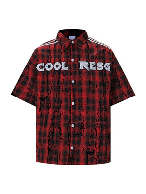 Splashed Ink Plaid Studs Letter Shirts