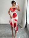 Asymmetrical Fitted Hibiscus Floral Print Long Dress