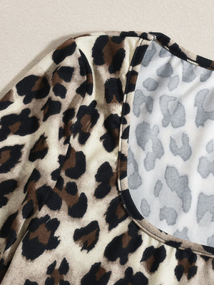 Liber Leopard Print Hip Wrap Square Collar Bell-bottoms Long-sleeved Bodysuit/pants