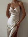 Sexy Backless Slit Halter Midi Dress