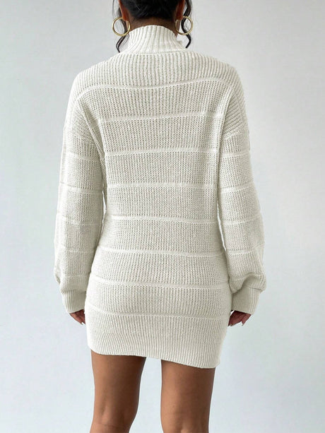 High Collar Long Sleeve Waist-cinching And Hip-hugging Knitted Sweaters Midi Dresses