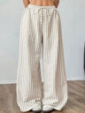 Apricot Striped Elastic Waist Striped Casual Straight Leg Trousers