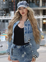 Loose Fit Baseball Jacket Letter Print Short Cut Casual Street Style Jacket