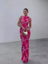 Sexy Bodycon Maxi Dress With 3D Flocked Floral Pattern