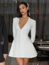 V-neck Pleated Mini&Short Dresses
