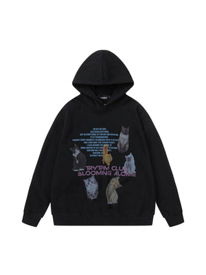Retro Cat Printed Ins Hoodies