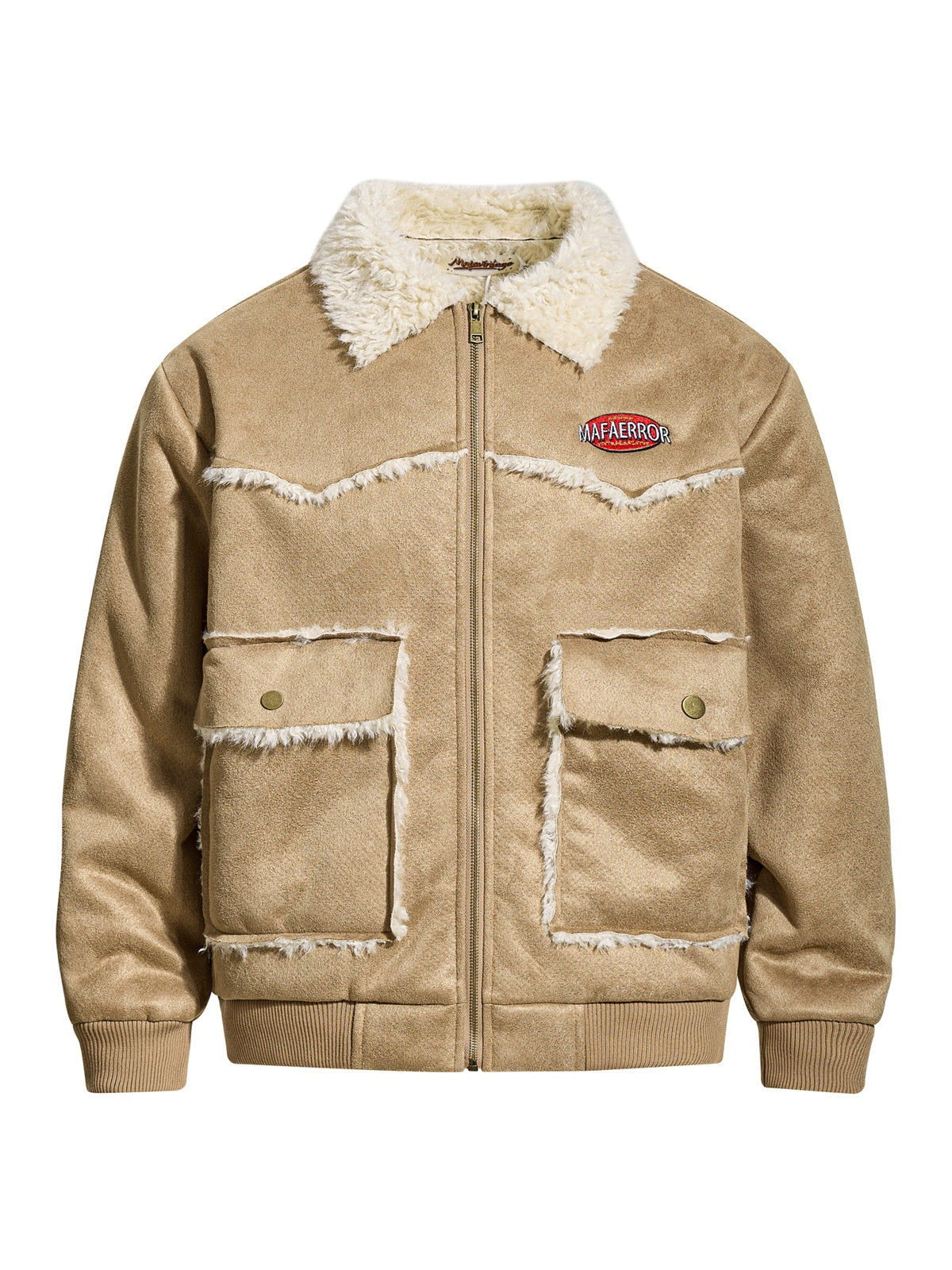 Letter Embroidery Suede Plush Collared Jacket
