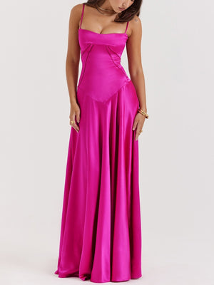 Satin-panel Spaghetti Strap Maxi Dress