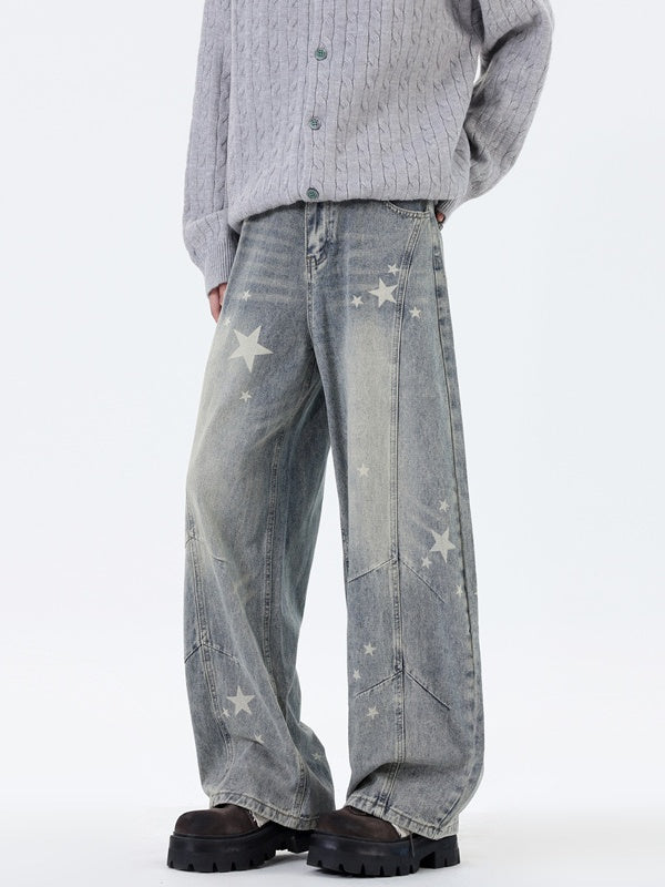 Washing Old Star Printed Wide-leg Machete Jeans