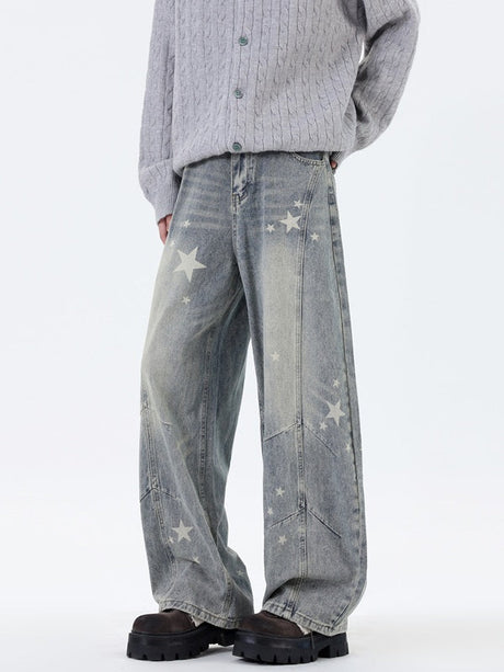 Washing Old Star Printed Wide-leg Machete Jeans