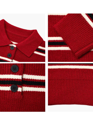 Notch-Collar Striped Sweater