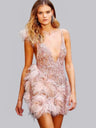 Feather Spaghetti Strap Mini Skirt Deep V-neck Sexy Party Perspective Mini&Short Dresses