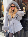 Furry Cuffs And Collar Tie Hooded Coats