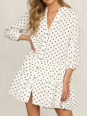 Polka Dots Ruffle V-neck Mini&Short Dresses