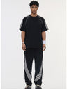 Hasselblad Stripes Short Sleeves Pants Color-blocked Set
