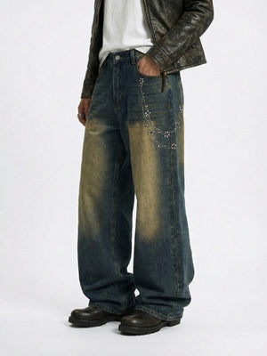 Retro Distressed Diamond Chain Jeans