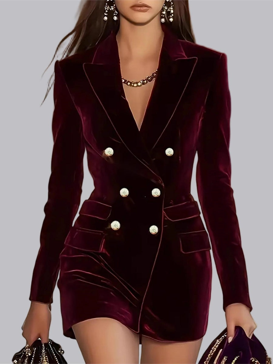 Velvet Thickened Long Sleeve Double-breasted Grace Profession Suit Dress