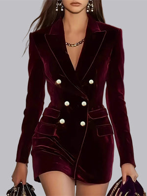 Velvet Thickened Long Sleeve Double-breasted Grace Profession Suit Dress