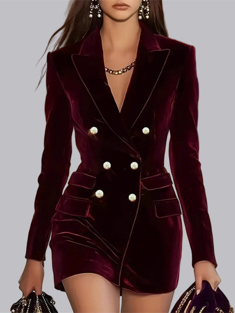 Velvet Thickened Long Sleeve Double-breasted Grace Profession Suit Dress