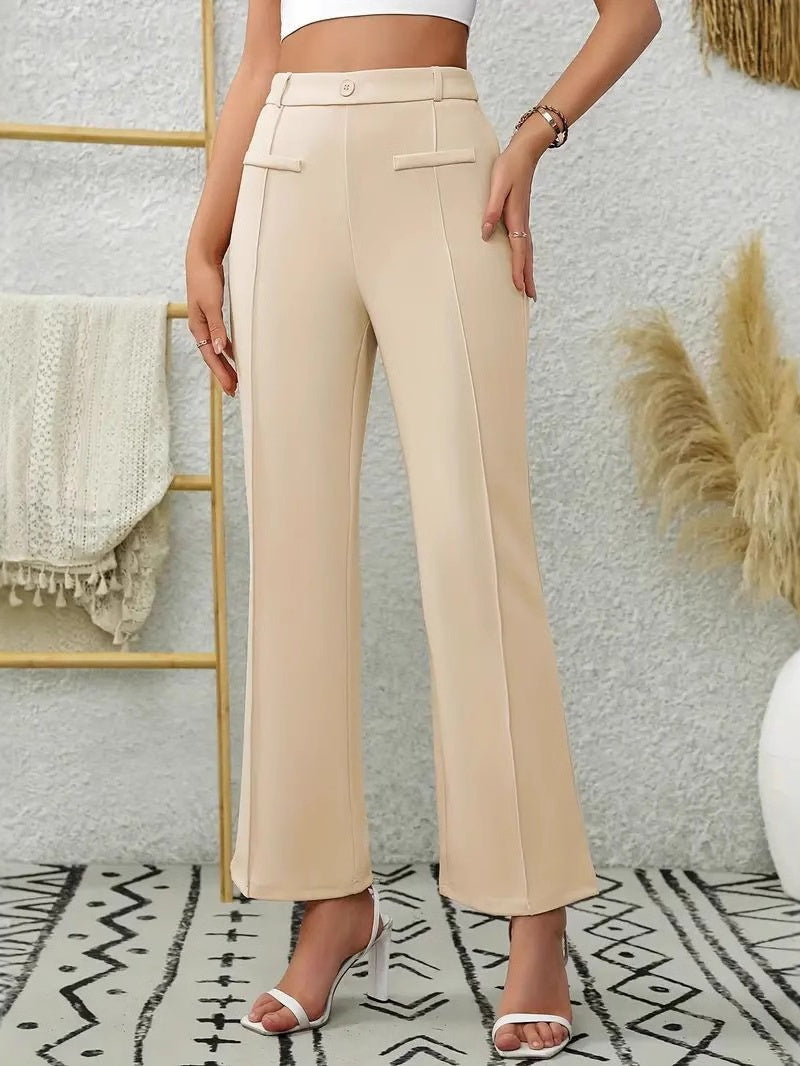 Pantalon à jambes droites, coupe ajustée, ample et légèrement évasée, taille haute