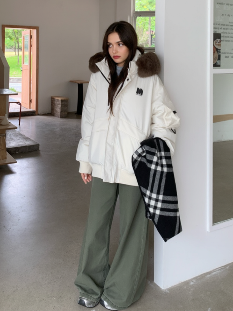 Parka Work Clothes Pocket With Fur Collar Loose Thickened Winter Outdoor Cotton-padded Clothing