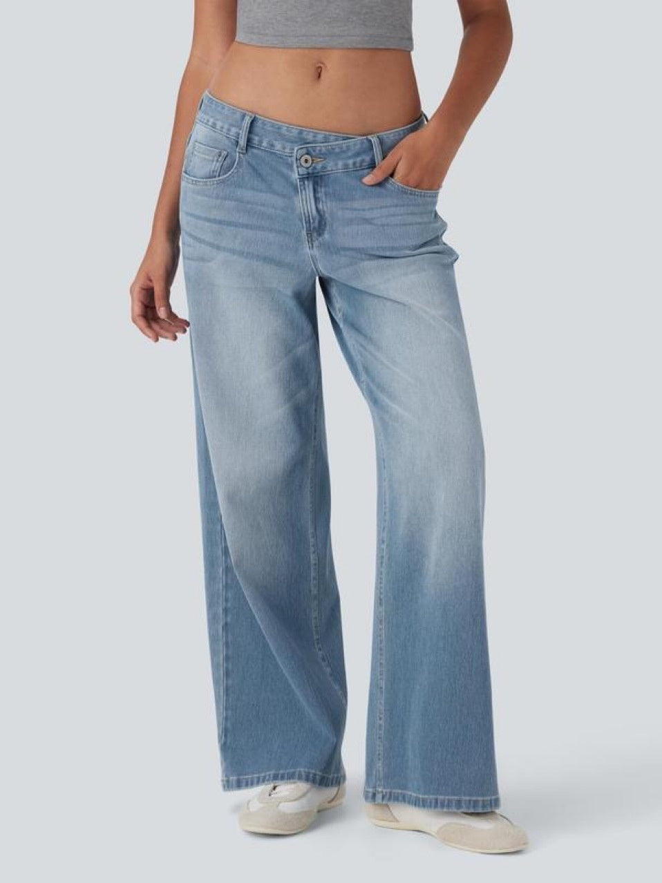 Asymmetrical Low-rise Slanted Button Zipper Jeans