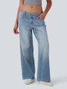 Asymmetrical Low-rise Slanted Button Zipper Jeans