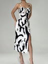 Zebra Print Sexy Vacation-style Slip Dress With Slit Midi Dress