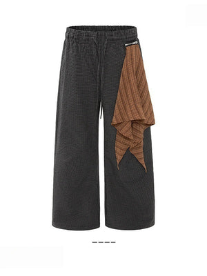 Baggy Removable Handkerchief Contrasting Colors Plaid Loose Pants